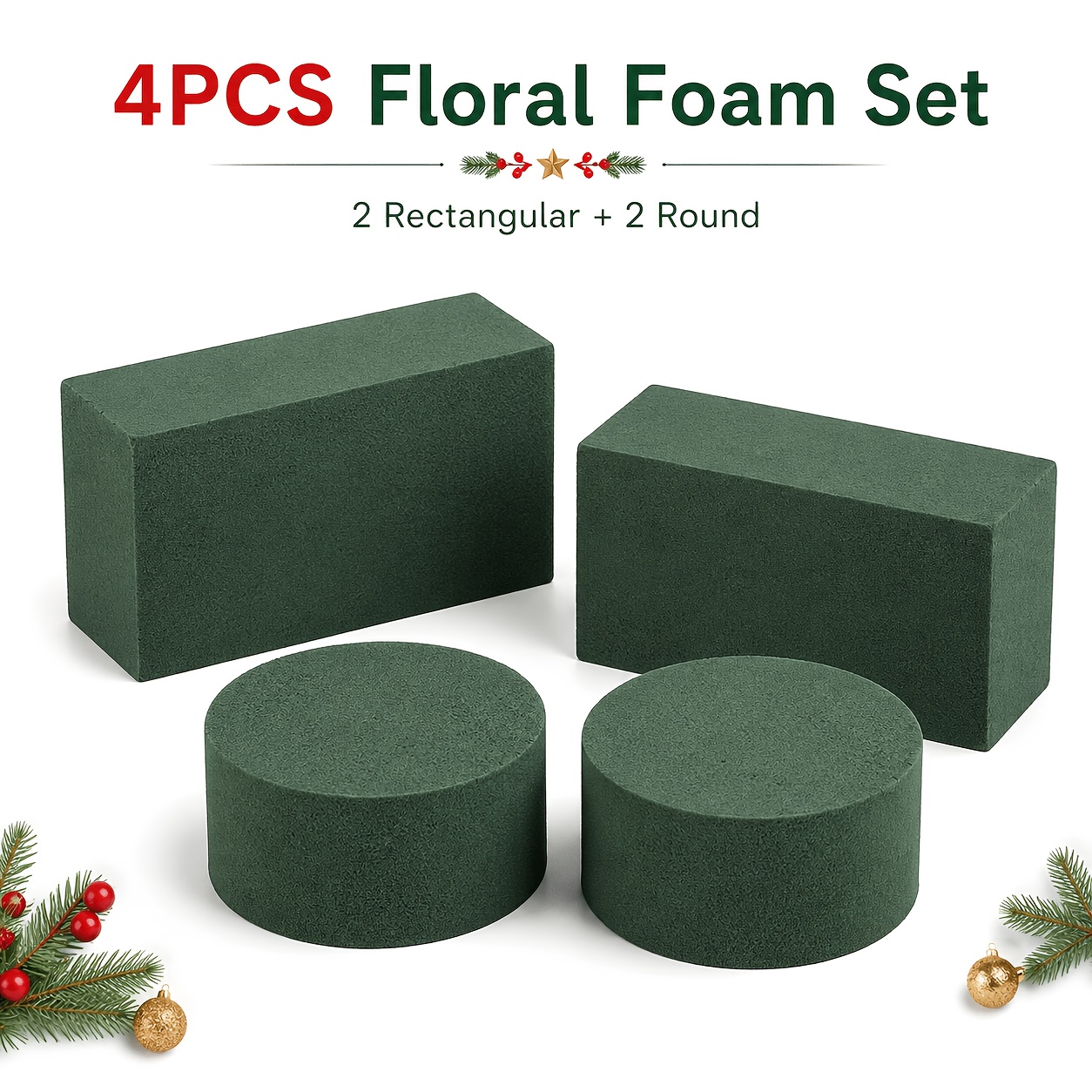 TEMU 4pcs Sheets & Blocks Suitable For Holiday Centerpieces, Wreath Making, Table Decor - 2 Rectangular Blocks + 2 Round Cylinders For Diy Crafts,