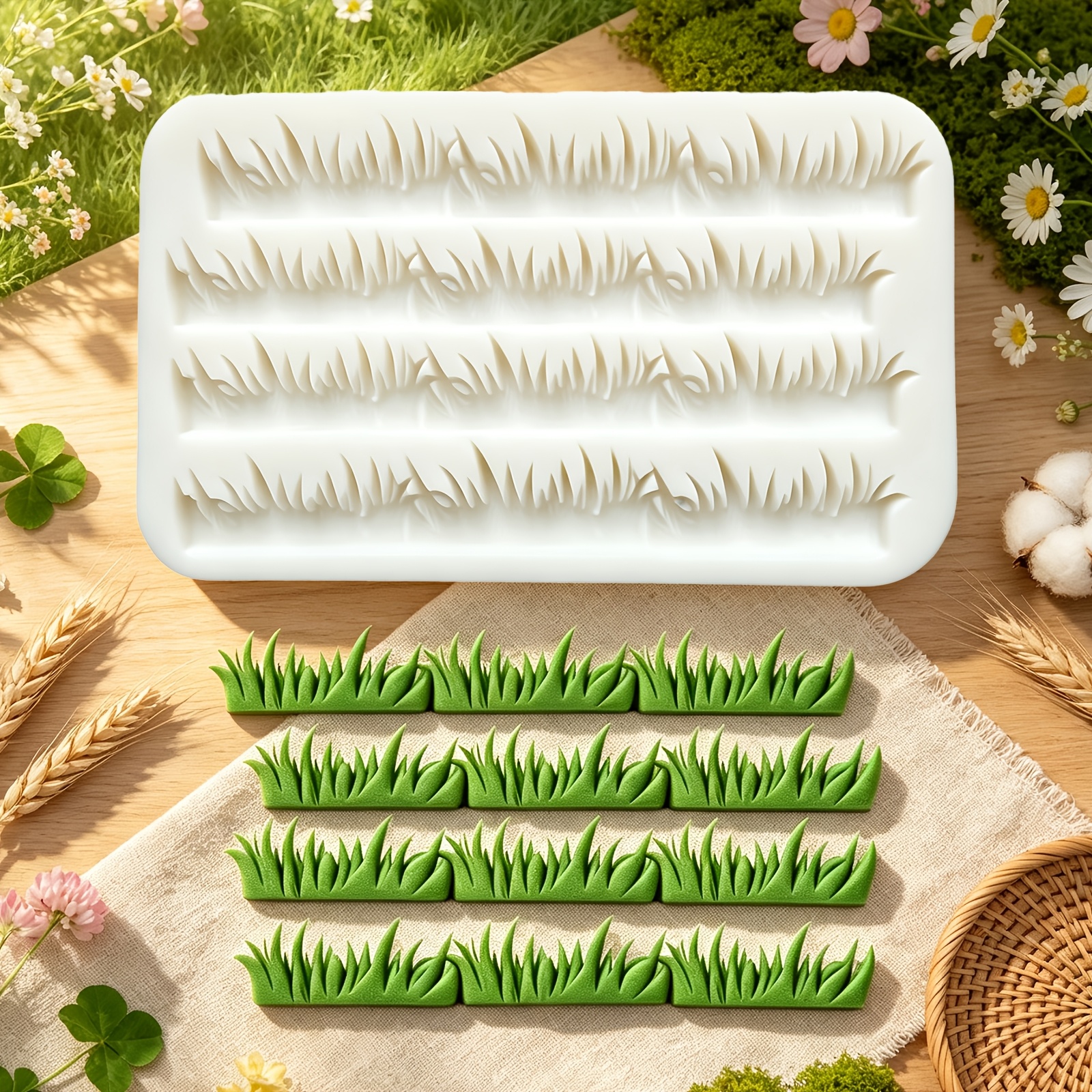 TEMU 1pc Of Simulated Grassy Grass Cluster Chocolate Silicone Mold, Plant-shaped Cake Decoration Fondant Mold, Easy To Demold And Reusable, Flower