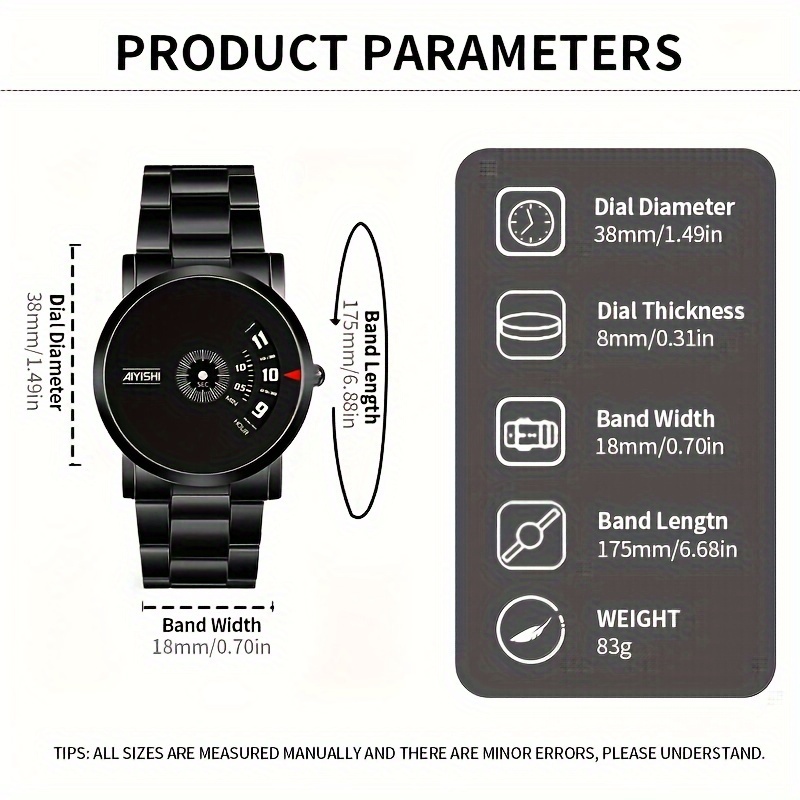 AIYISHI Men's Sleek Black Dial Quartz Watch with Steel Band - Round Face, Digital Display, Date Window, and Large Numerals - Perfect for Casual Attire or Gift, Everyday Wristwatch | Modern Quartz Watch | Durable Design, AIYISHI