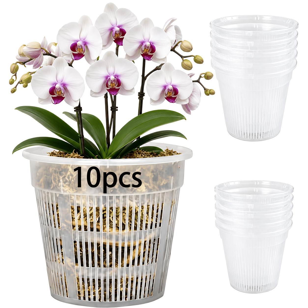 TEMU Lot de 10 pots transparents pour orchidées, 11,4 cm et en plastique pour jardinières d'orchidées avec trous de drainage, pots de contrôle des à