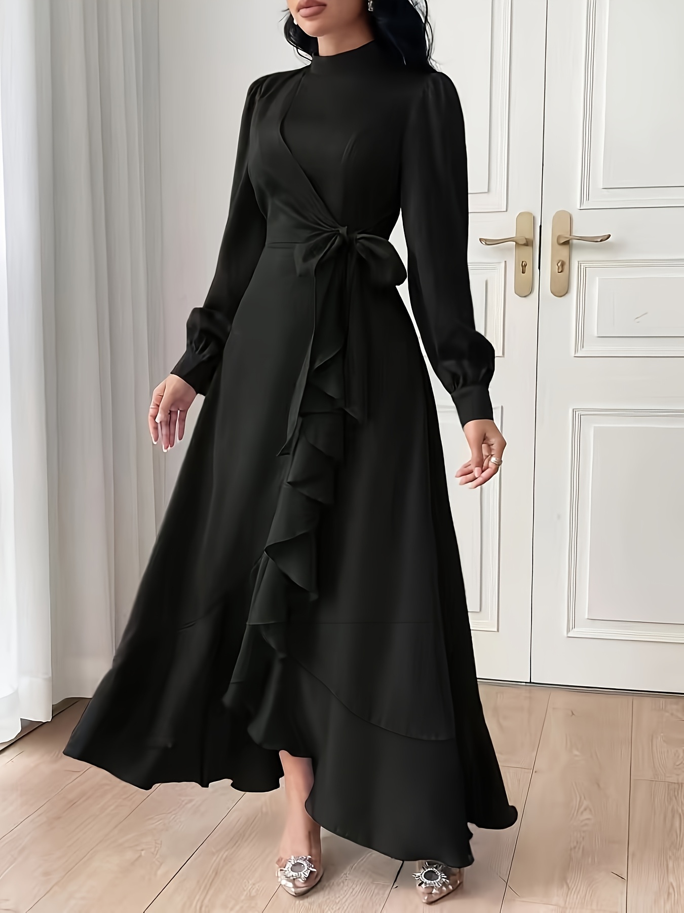 womens elegant solid color long sleeve maxi dress - Temu Cyprus