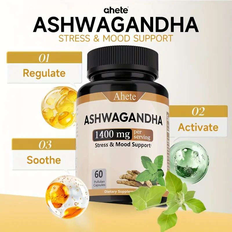 1400mg ashwagandha root extract capsules relax mood support supplement 60 count   free formula for men women   for emotional   Product details 1