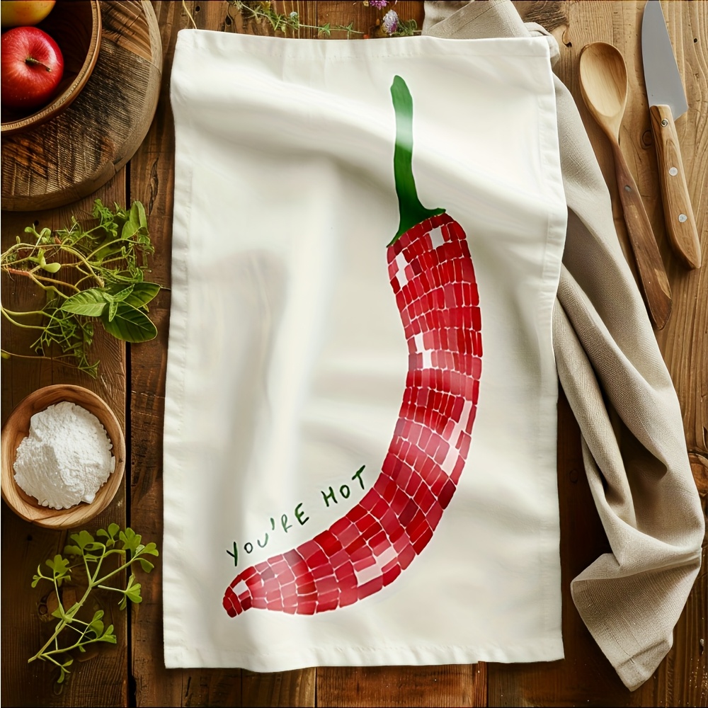 TEMU 2pcs Print Microfiber Kitchen Towels Suitable For Washing Tableware, Quick-dry Dishcloths & With Chili Pepper, Machine Washable Suitable For
