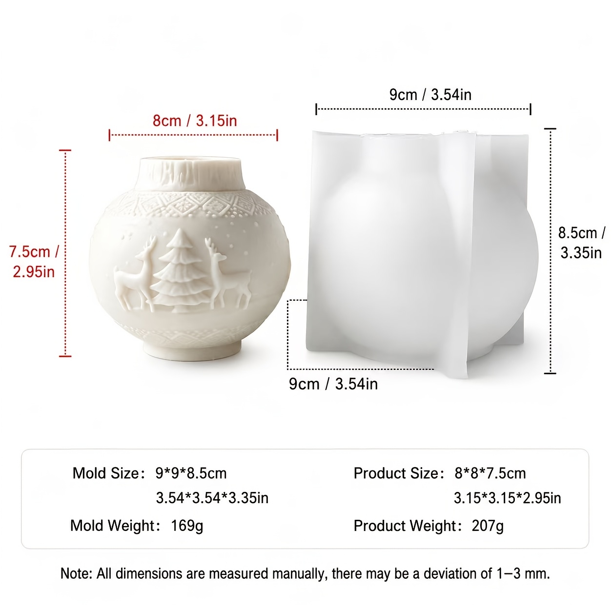 TEMU 3d Christmas Reindeer Tree Relief Round Silicone Candle Mold, Christmas Deer Snowflake Relief Spherical Mold, Aromatherapy Candle Making Tool,