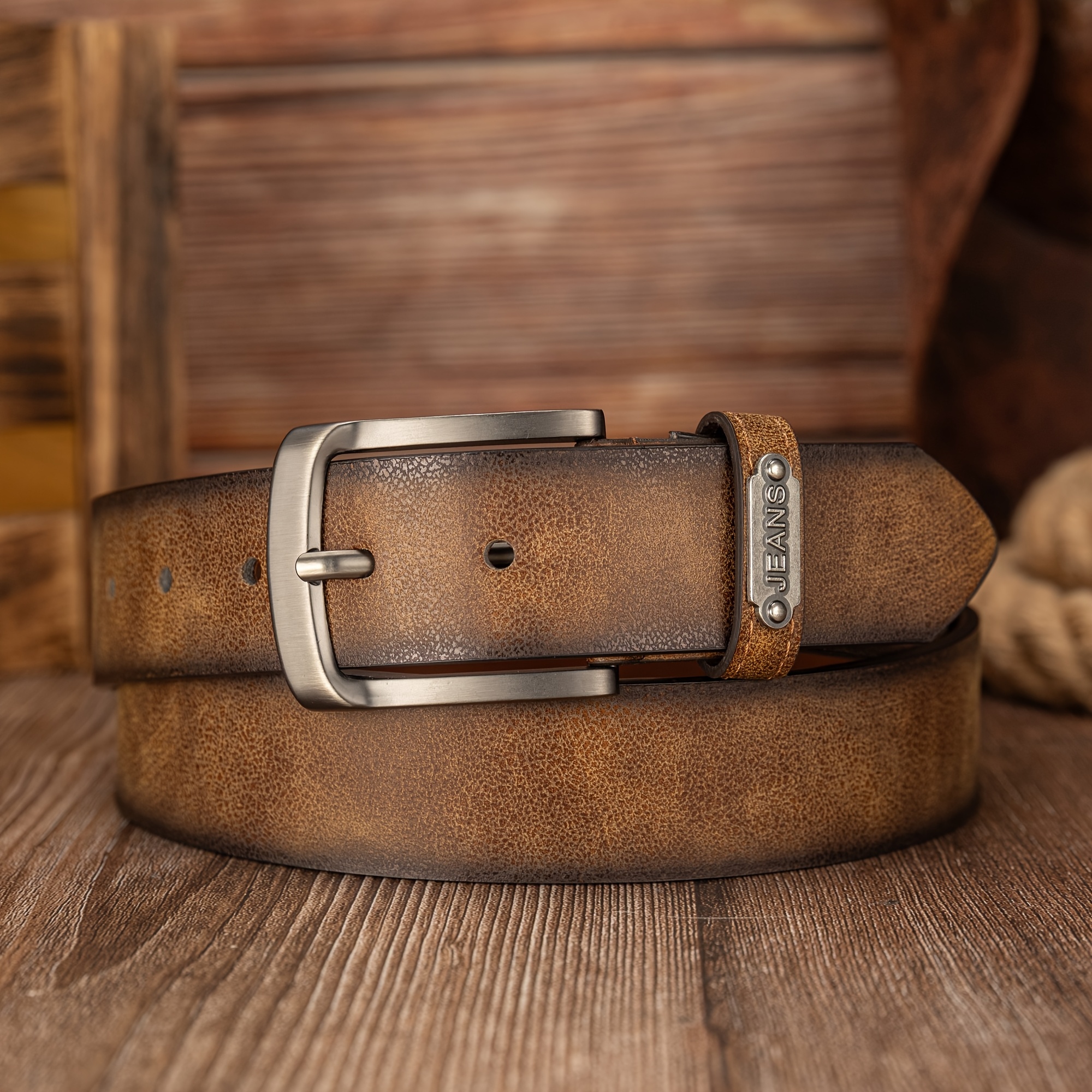 E-shop Herren-Gürtel aus PU-Leder im Business-Stil, schlicht, mit Distressed-Buchstaben-Schnalle Schmierflecken-Effekt, mit Lederschlaufen