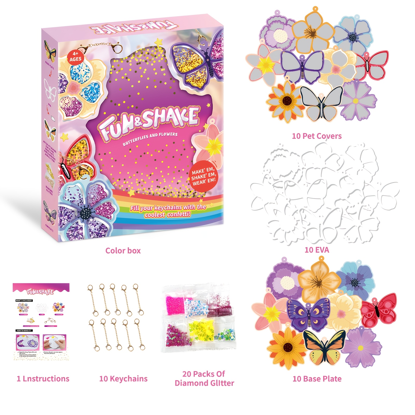 TEMU Arts And Crafts - Make Your Own Keychains|diy Diamond Painting Stickers|fun & Shake Diy Glitter & Flower Keychain Kit For Girls|arts And Crafts