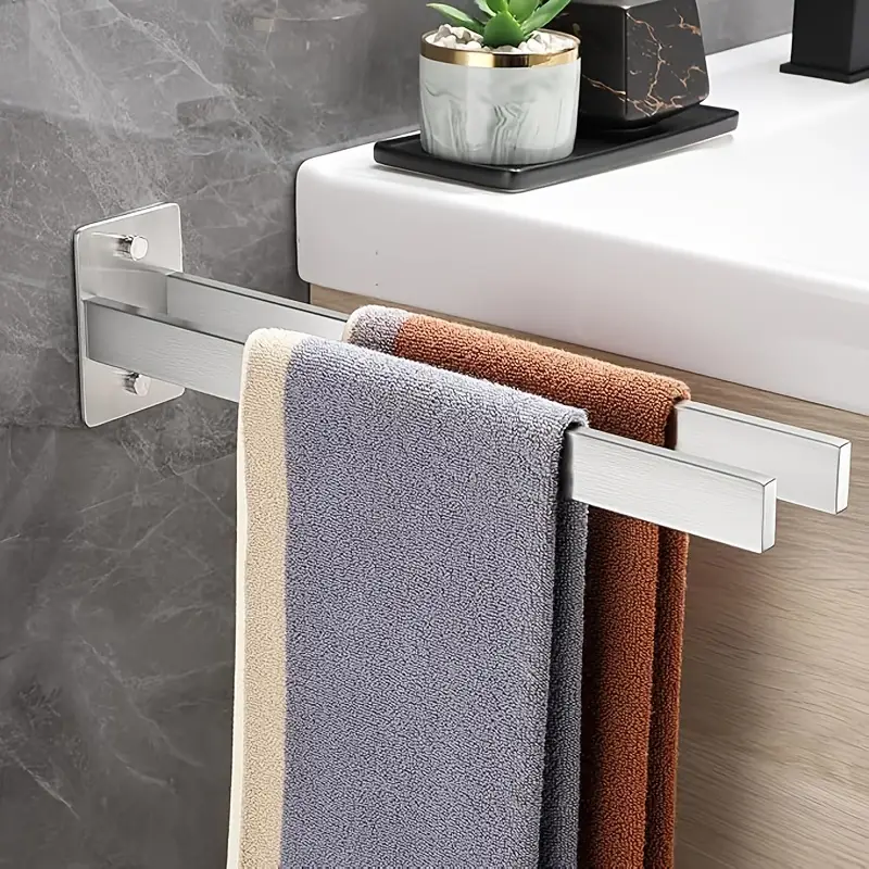 modern black stainless steel double towel rack 4 hook wall mounted towel holder for bathroom and kitchen matte 40cm length no drilling required modern towel holder durable construction towel rack for bathroom Product details 3