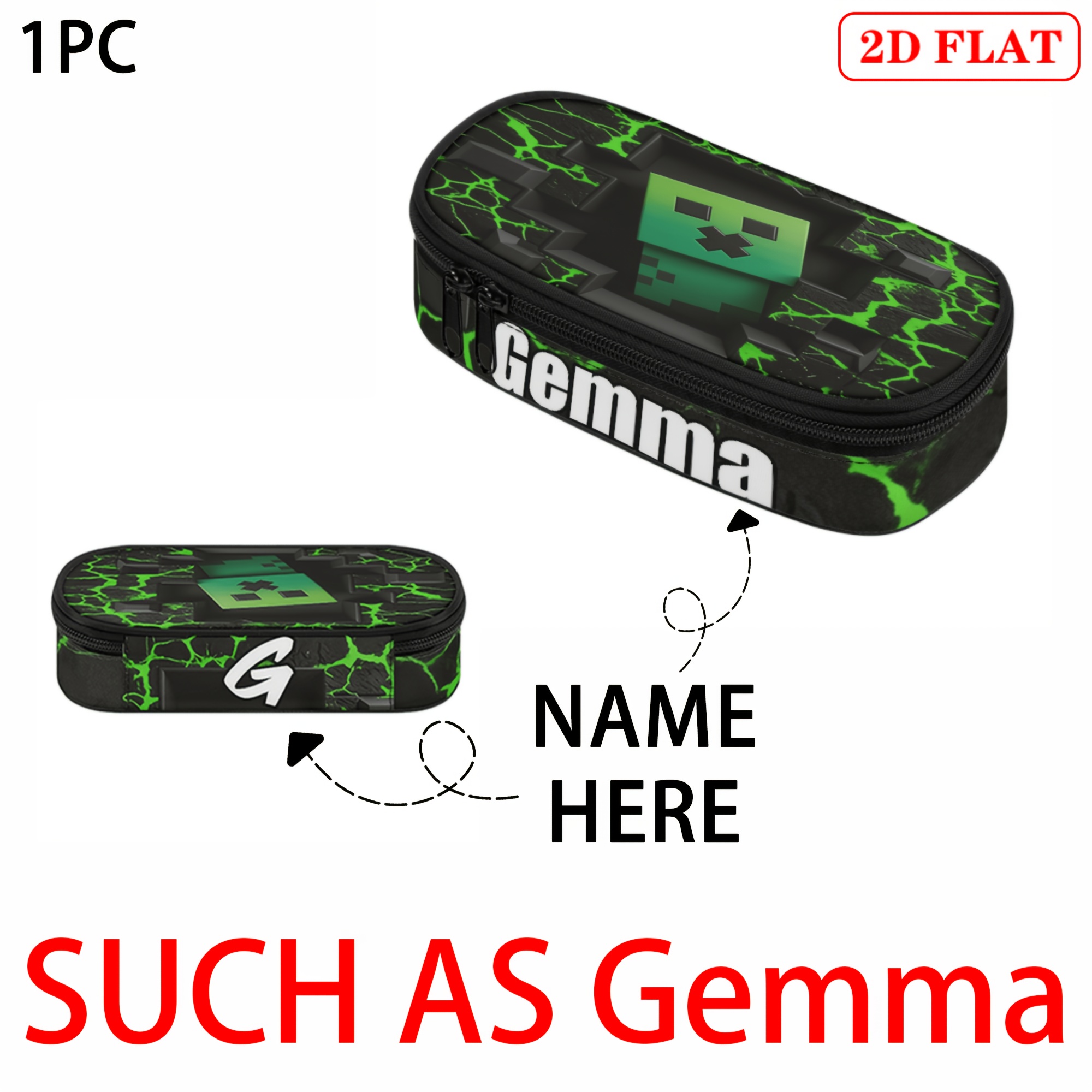 TEMU 1pc Étui à stylo personnalisé, téléchargez votre nom pour la personnalisation, Green Creeper Cracked Wall, avec compartiment zippé, tissu