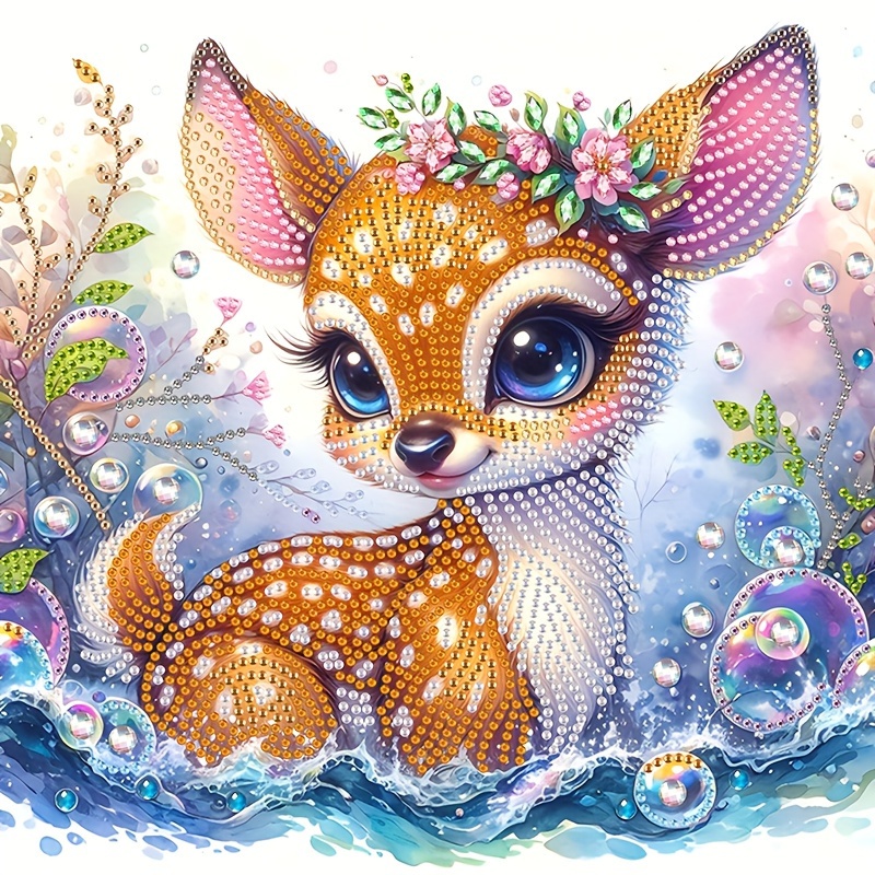 Image of Irregular Reindeer Diamond Painting Kit, 11.8 X 11.8 Inches, Canvas Mosaic Art Wall Decoration Hanging Craft Kit With Unique Diamond Gemstones