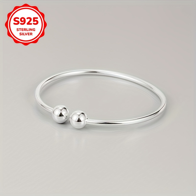 

925 Pure Silvery Bracelet Minimalist Double Ball Bracelet Women's Jewelry