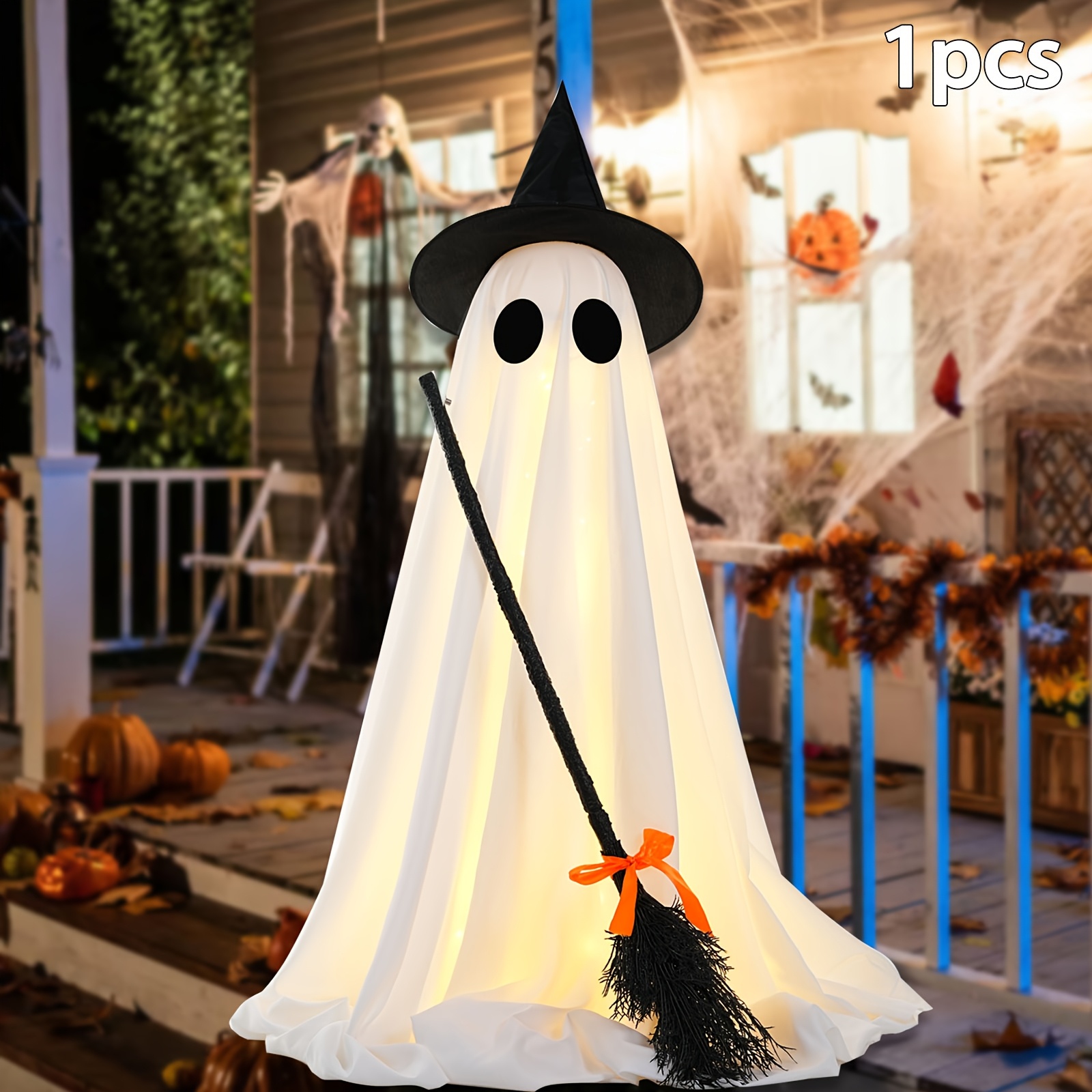 TEMU 1pc Halloween Indoor And Outdoor Decorations, Spooky Decorations With Witch's Broom, Festive Light Display, Spooky Decorations With Led Lights,