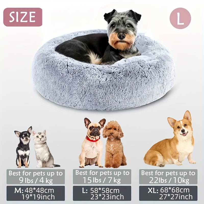 1pc Cozy Donut Cuddler Bed - Soft, Fluffy, Faux Fur, Warming, Plush Cushion For Small, Medium, Large Dogs And Cats - Multiple Sizes (15"/19"/23"/27"/31") For And Relaxation, Dog Mats For Sleeping