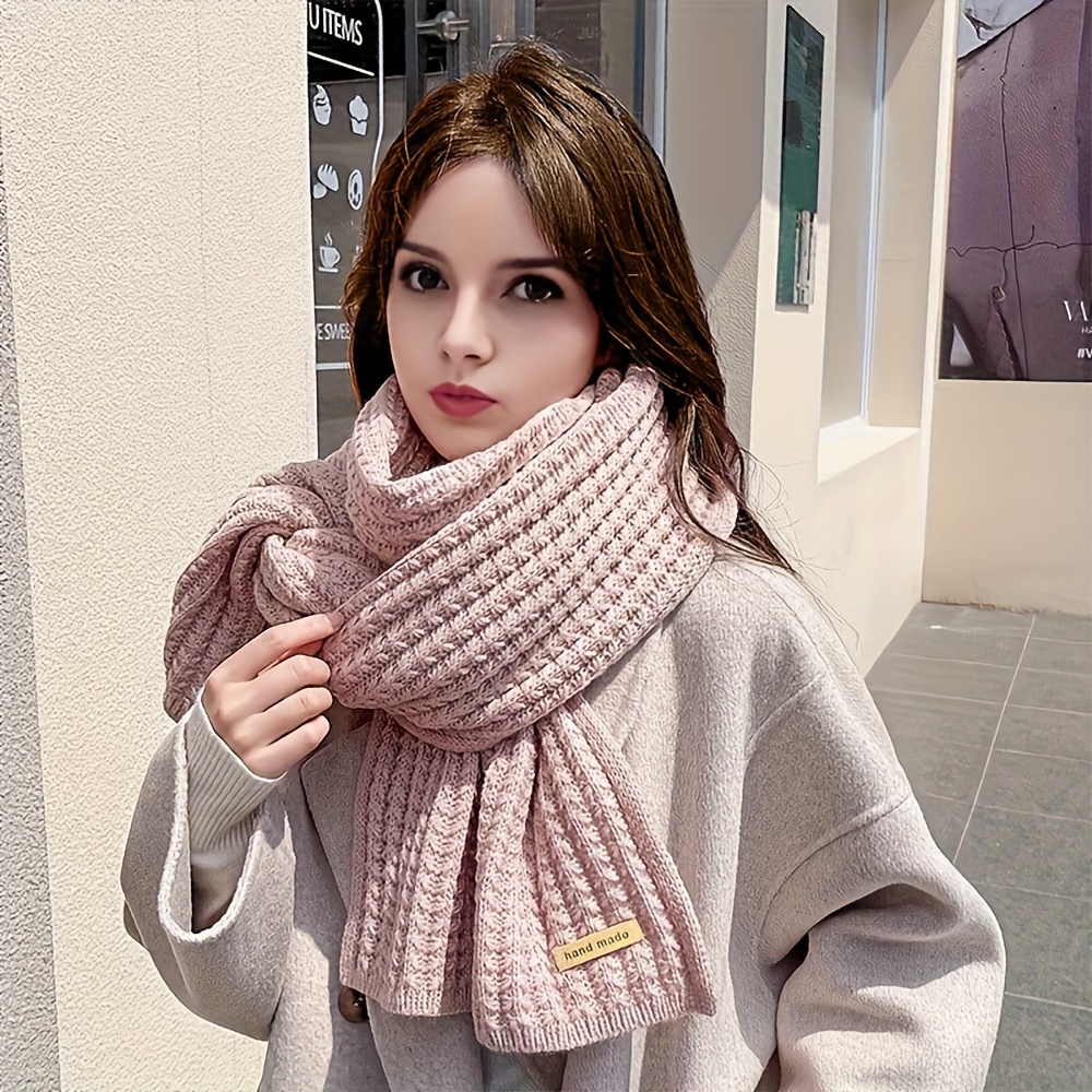 Realyc Winter Scarf Windproof Versatile Stylish Lady Classic Pure Color  Knitting Thermal Scarf