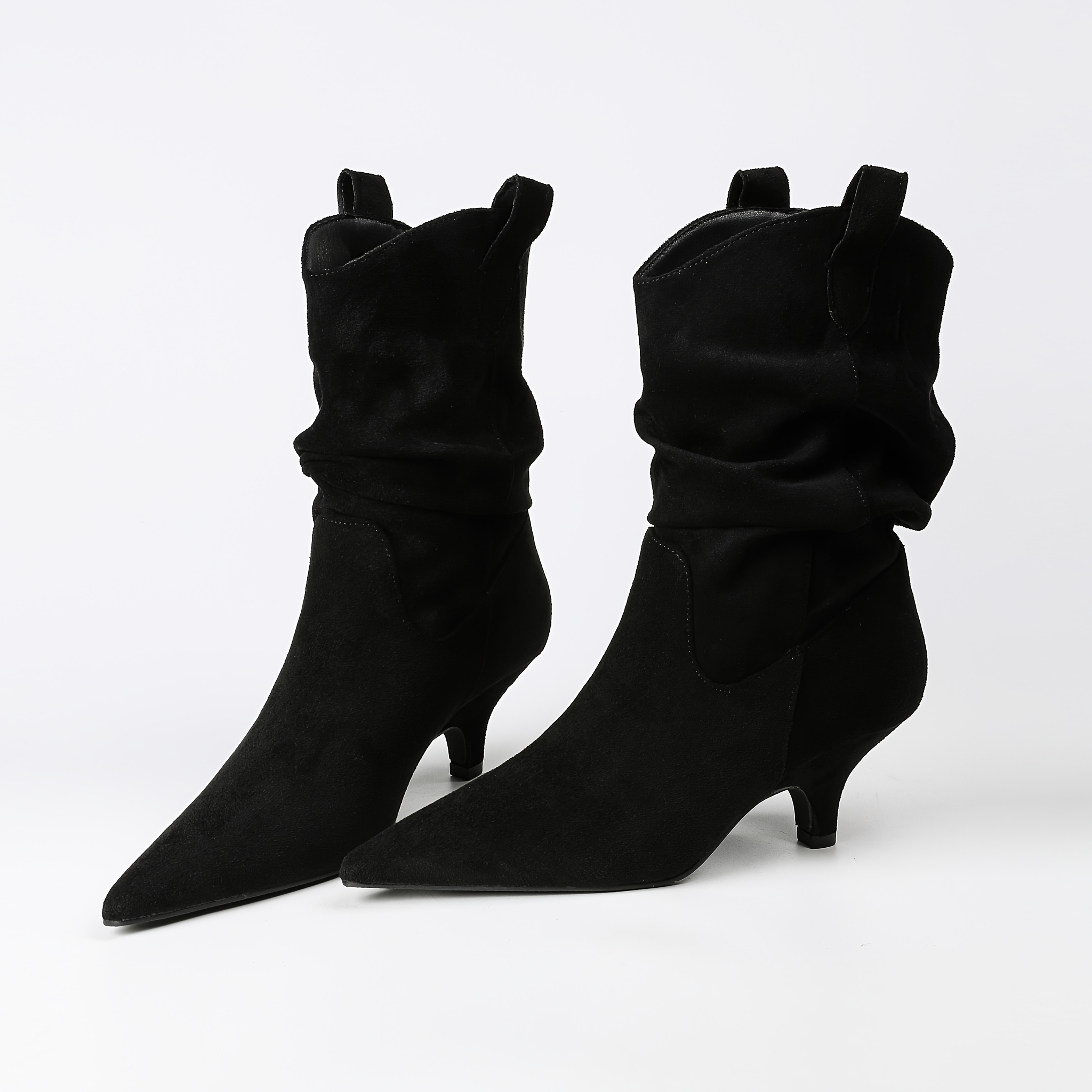 Image of Retro Pointed Toe Stacked Heel 's Autumn And Winter Thin Heel Mid-calf Boots, Short Boots, Women Shoes