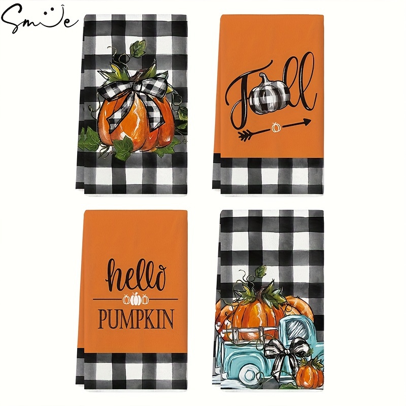 

Sm:)e Buffalo Plaid Truck Fall Kitchen Towels Dish Towels, 18x26 Inch Seasonal Decoration Hand Towels Set Of 4