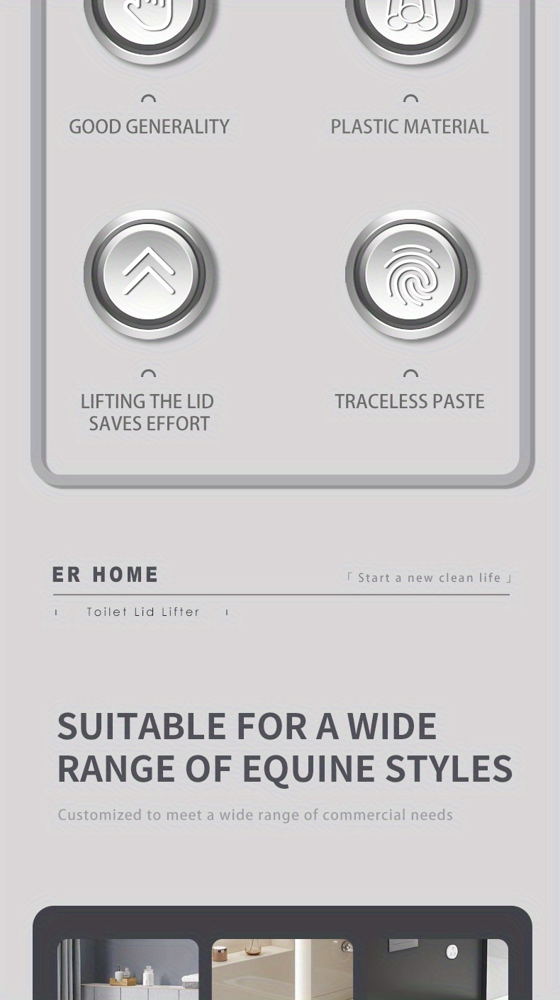 Toilet Lid Puller - No-Contact Hands-Free Toilet Cleaning Tool with Ergonomic Handle, Durable Plastic Bathroom Accessory for Easy Cleaning & Discreet Design, Toilet Accessories, Sleek Design, Smooth Finish