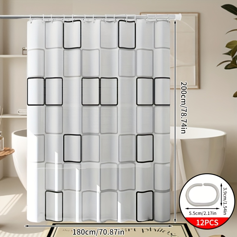 Image of Large Square High-end Bathroom Shower Curtain, Thickened Shower Curtain, Bathroom Partition Door Curtain, Shower Curtain, Shower Cover, Shower Room Partition, Geometric Printed Shower Curtain