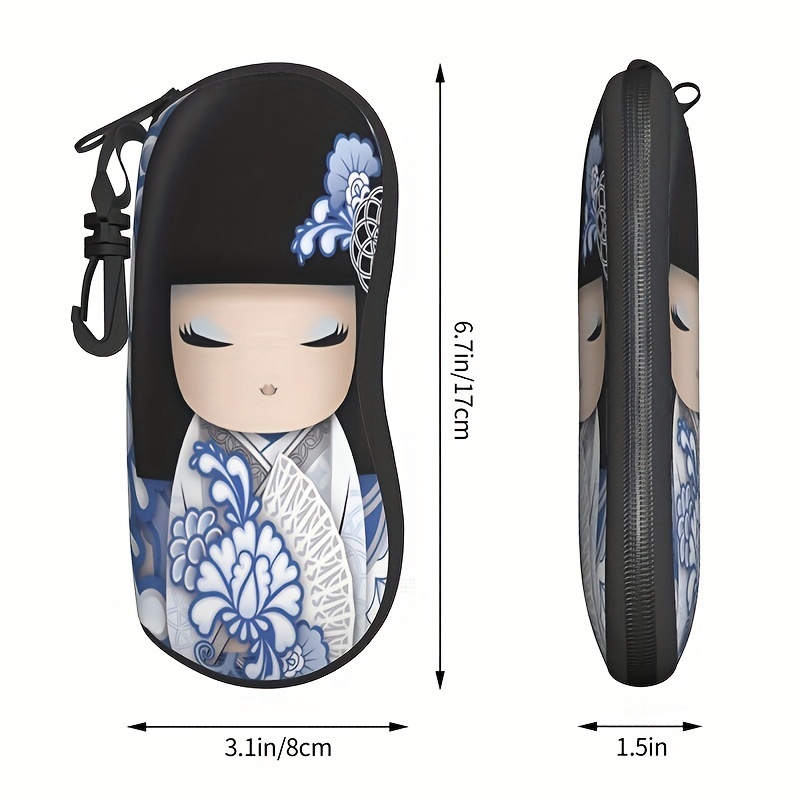 chic     doll print glasses case portable travel zipper fashion glasses pouch for men women   synthetic rubber details 5