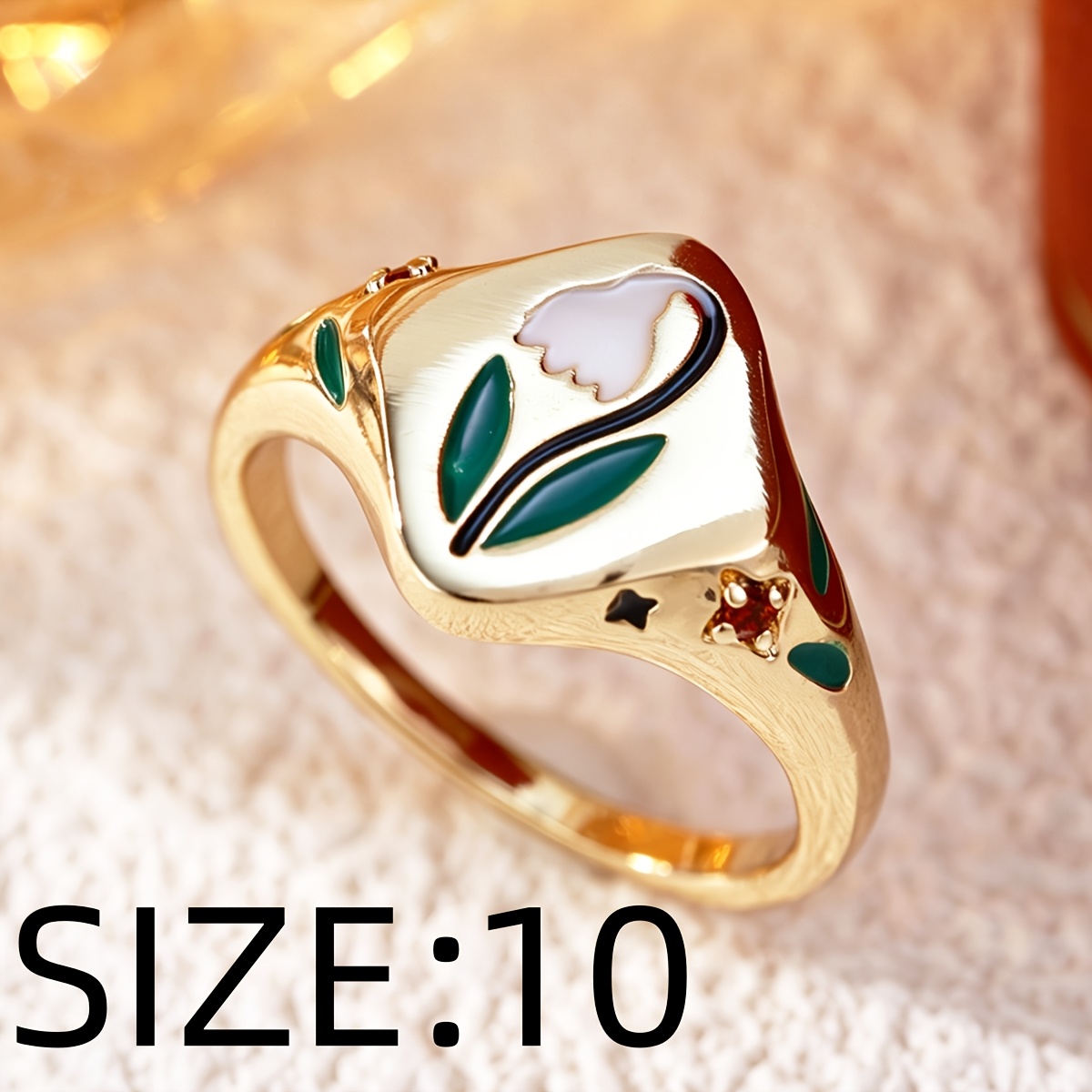 Floral Copper Inlaid Zirconia Statement Ring, Unisex