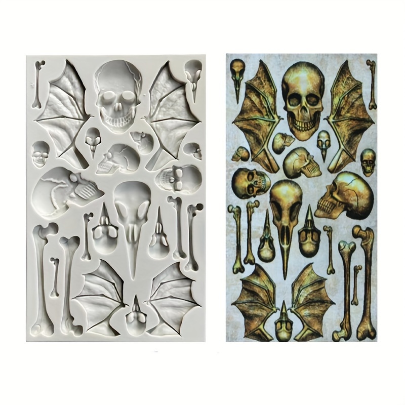 

Halloween And Bones Silicone Resin Casting Mould, Gothic Bat Wings Skeletons Craft Mold For Clay, Baking, Resin Epoxy - Rectangle Shape, Durable Diy Jewelry Making Supplies