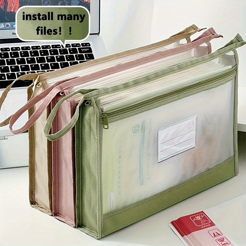 

1pc A4 Transparent Mesh File Storage Bag, Double Layer Zipper, Large Capacity School Portable Study Bag