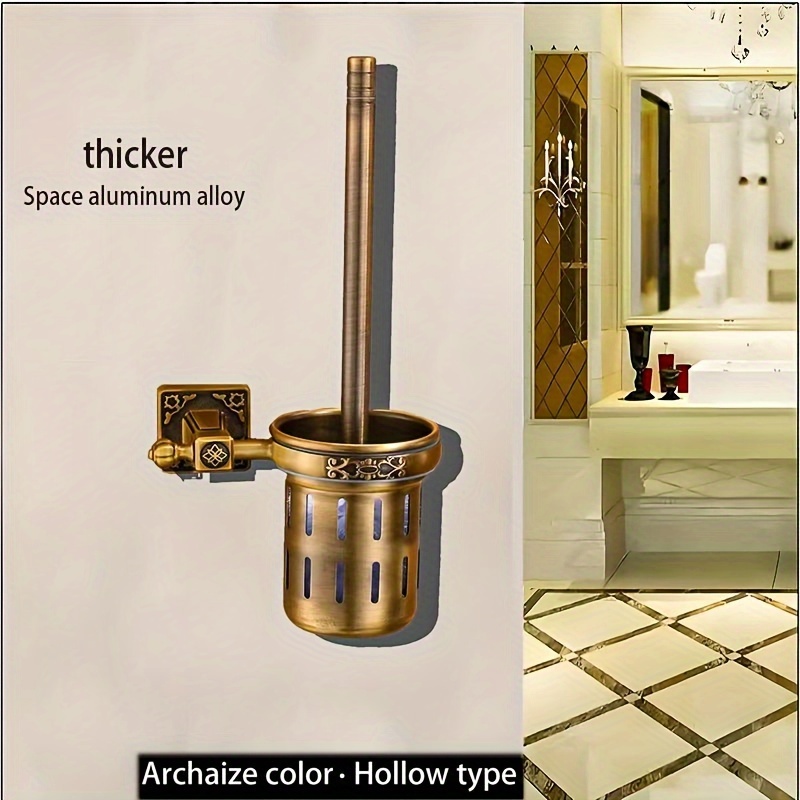 

Elegant European Retro Bathroom Hollowed Out Drain Metal Toilet Brush Set With Bracket - Wall Mounted, Combining Practicality And Aesthetics To Bathroom Walls