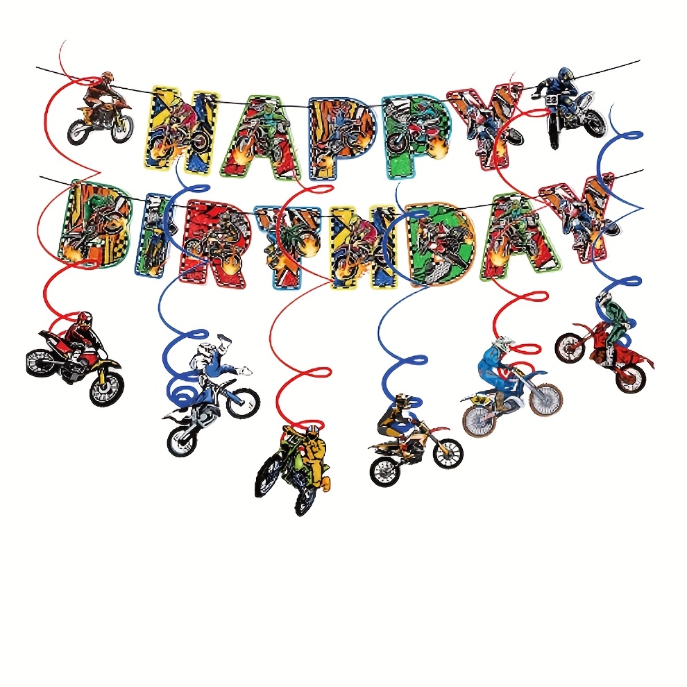 New Off-road Motorcycle Racing Theme Pull Flag Twister Set Birthday Party Decorations