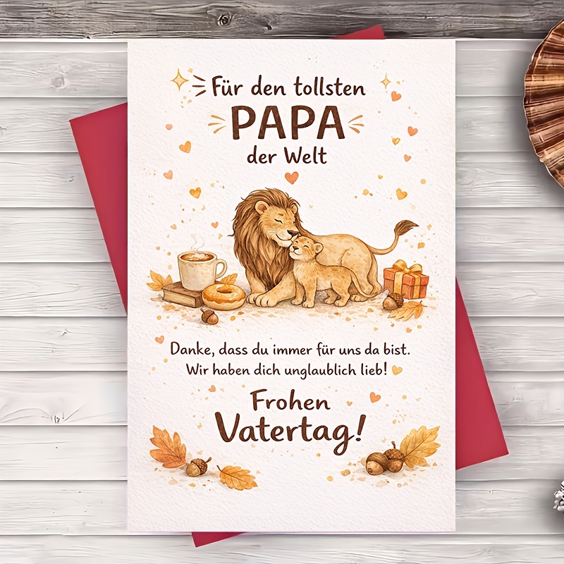 E-shop Ein Umschlag eine Grußkarte – Vatertags-Grußkarte für Papa mit niedlichem Löwen-Motiv, herzliche Nachricht von der Familie für Ehemann, , Freund