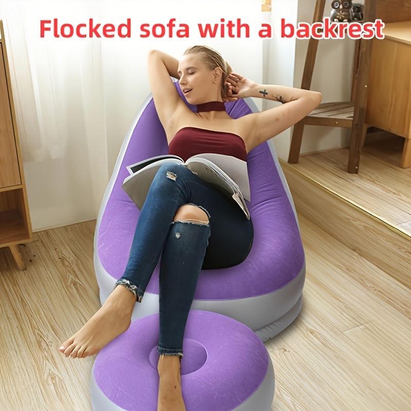 TEMU Foldable Air Sofa Chair With Footrest; Soft And Leisure Lounger; Portable For Outdoor Use, Suitable For Lying And Sleeping; Single-person