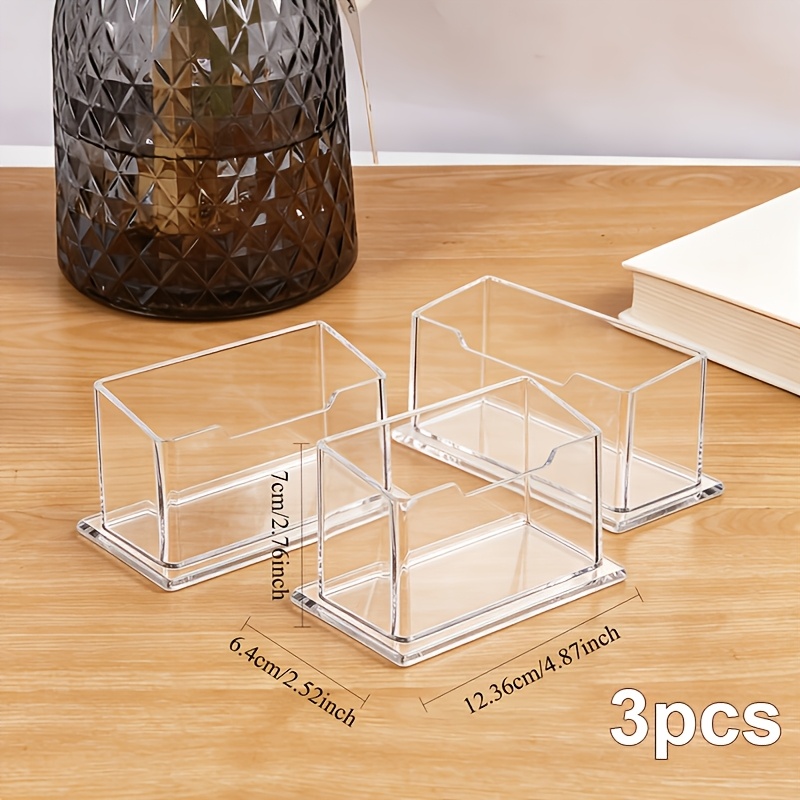 3 Pack Clear Acrylic Business Card Holder, Transparent Desktop Card Storage Box, Portable Display Organizer For Business Cards, Game Cards, Id Cards, Ideal For Office Desk, , Exhibition And