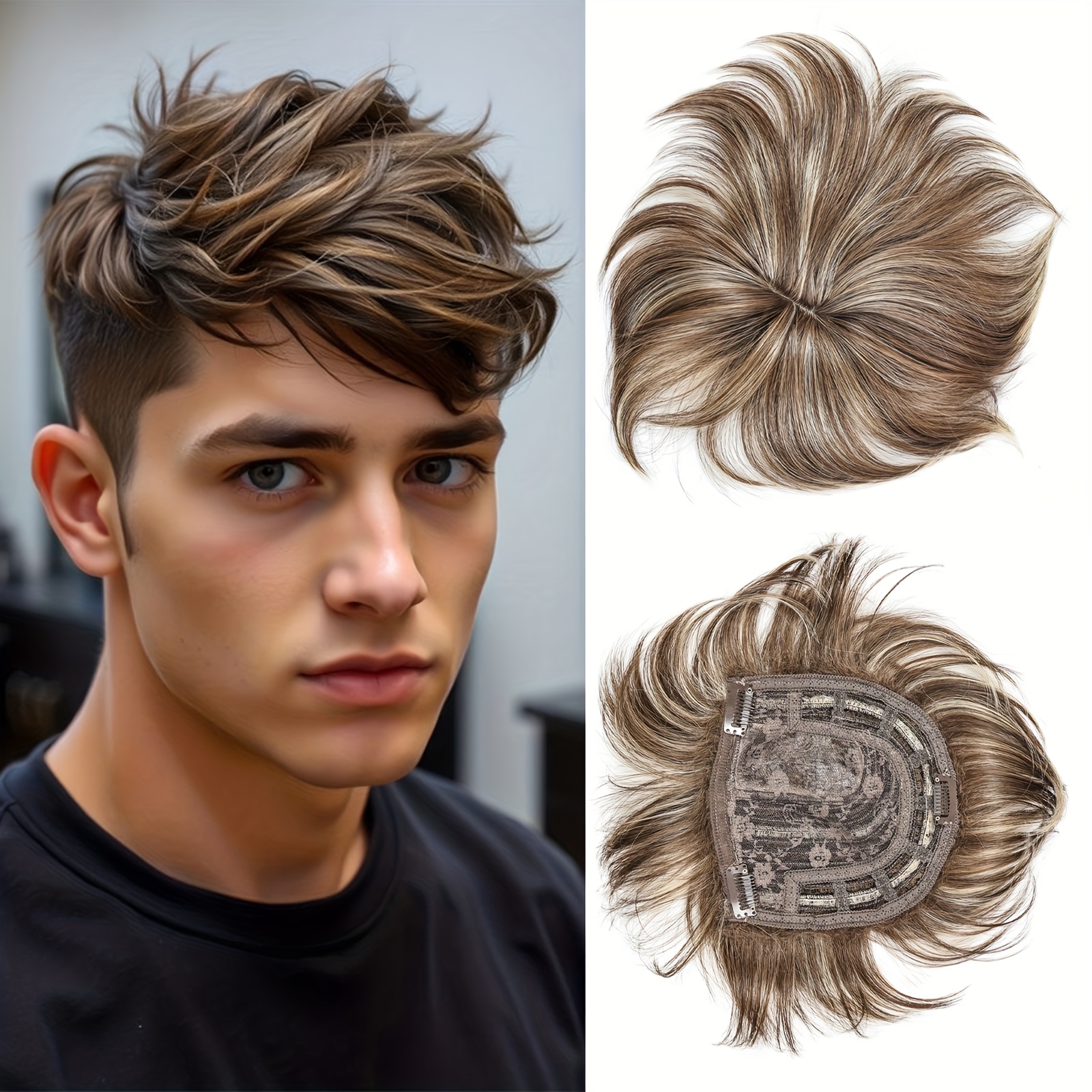Image of Short Hair Toppers For Men Grey Hair Topper With Thining Hair Male Fluffy Synthetic Fiber Cut Hairpieces Lightweight And Breathable For Daily Use