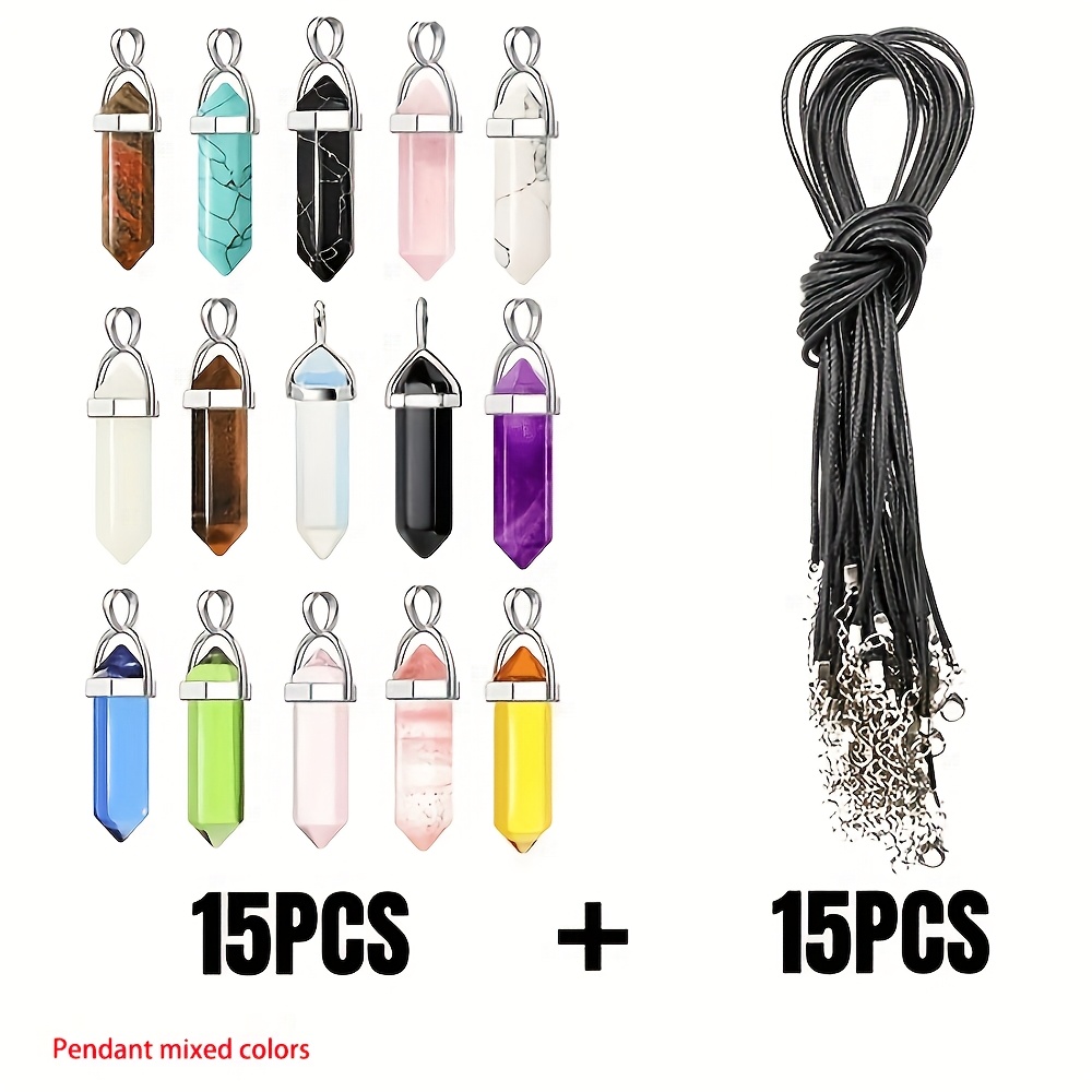 TEMU Ensemble de collier avec pendentifs en de cristal multicolore, 15 pièces, pendentif hexagonal en quartz de multicolore, avec chaîne de collier