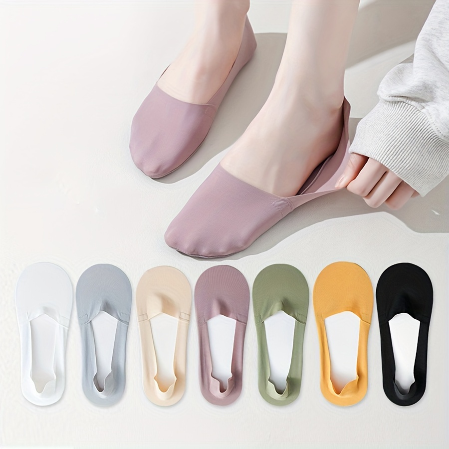 

5/7 Pairs Women's No Show Thin Socks, Summer Breathable Ice Silk, Low-cut Liner Non-slip Socks