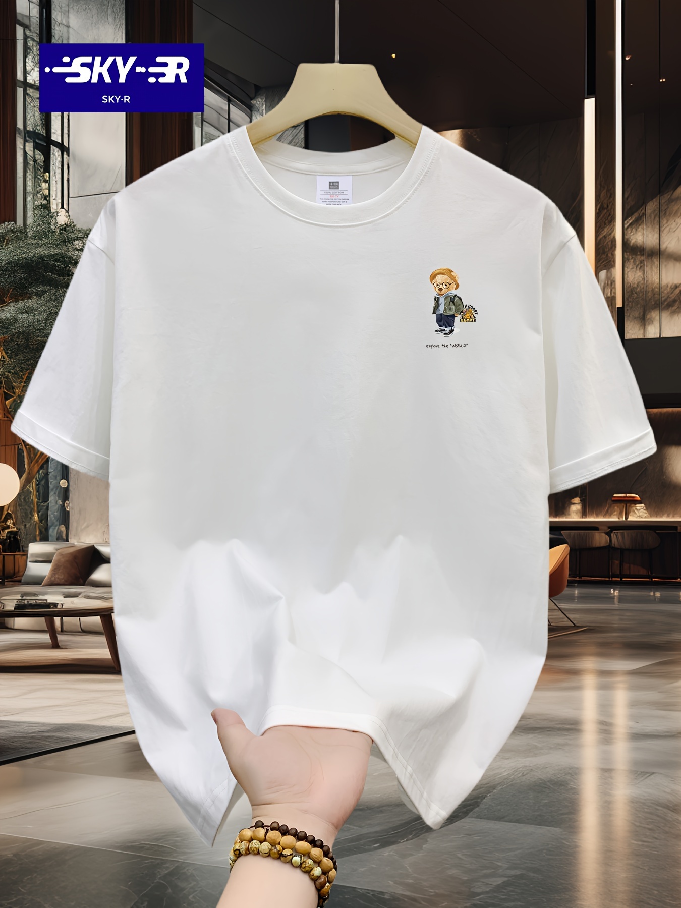 SKY?R Brand Cartoon Print Casual Summer Crew Neck Short Sleeve Drop Shoulder Loose Fit Cotton T-Shirt
