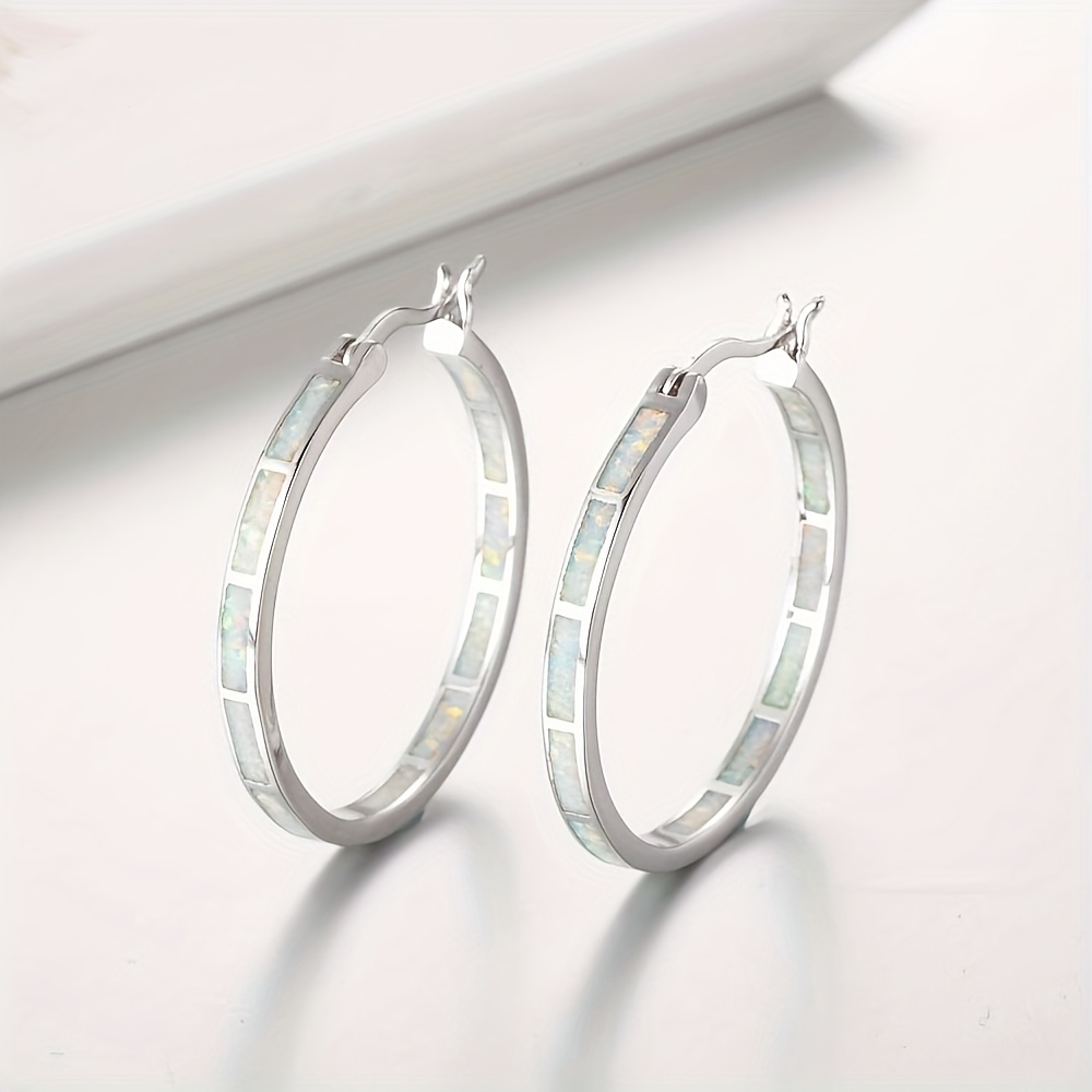 

Elegant Opal-embellished Sterling Silver Hoop Earrings - Hypoallergenic, Casual Attire