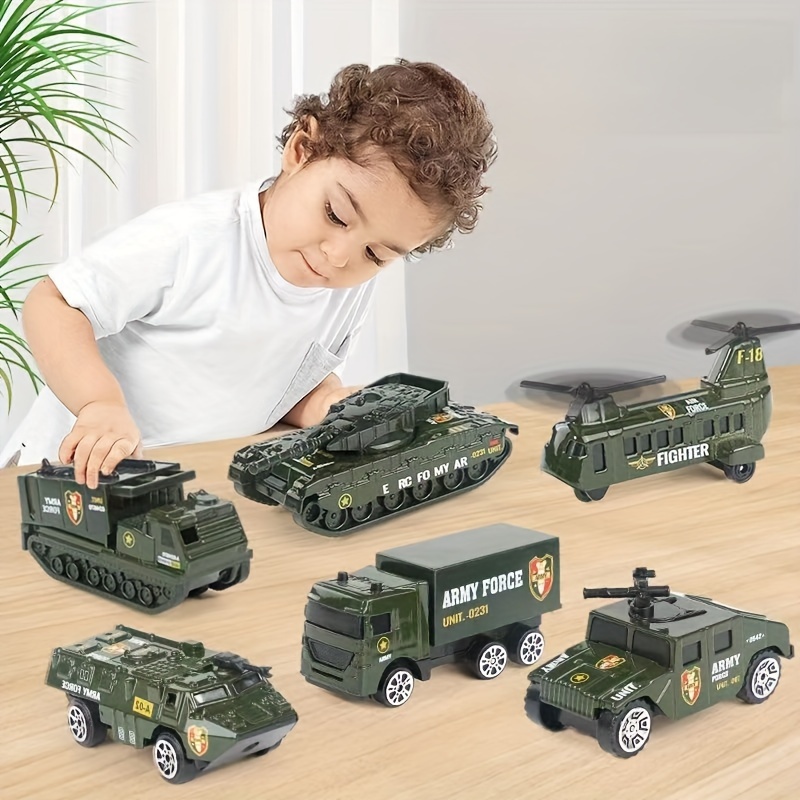 

6pcs Mini Military Vehicle Toy Set - Durable Alloy Armored Trucks & Tanks For Kids Ages 3-6, Fun Push-operated Playset Toy Trucks Truck Toy