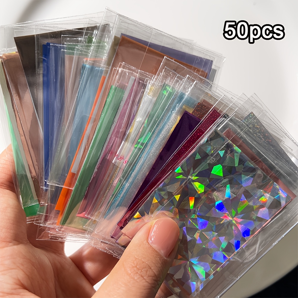 50pcs/set Holographic Transfer Foil Stickers 4*20cm Mix Random Decals Transfer Wraps Slider Nail Transfer Foil Decoration