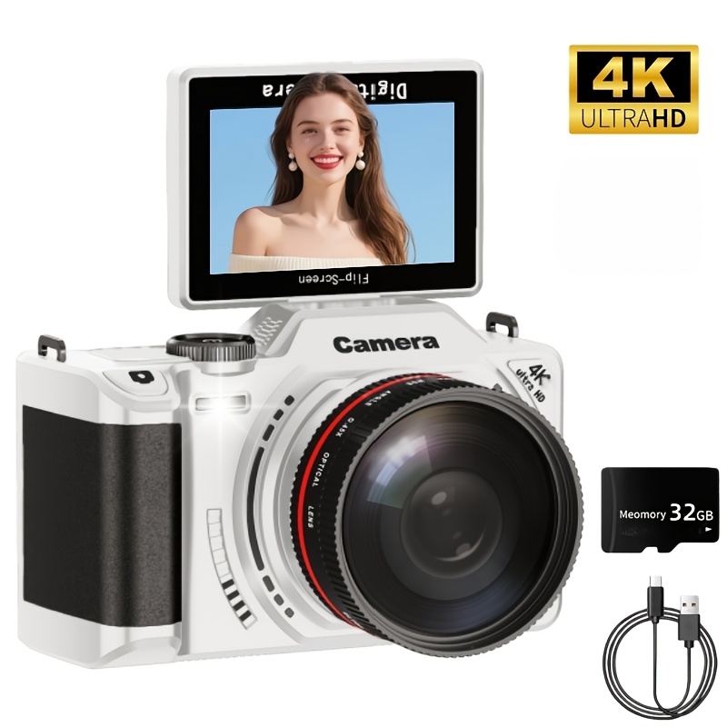 TEMU Appareil photo numérique 4K pour la photographie, modèle 2025 avec , appareil photo vlogging 64MP avec carte 32 Go, écran pivotant à 180° de 3",