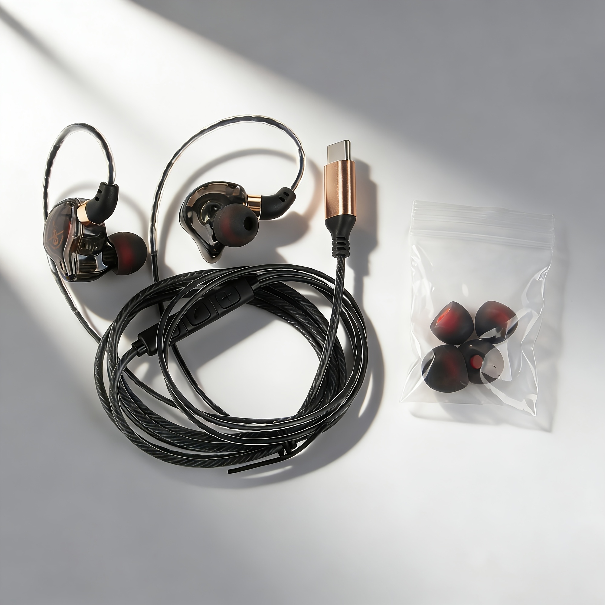 Image of Urizons Transparent Dynamic Resin Usb C Jack In Ear Headphones Dj Monitor Earbuds - Wired In-ear Type C Earphones With Mic Stereo Heavy Headset For Sports/gaming/gym