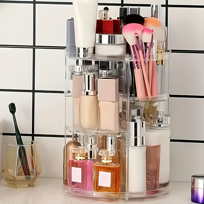 rotating makeup storage box multi layer adjustable rotating skincare organizer bathroom storage rack with brush holder and perfume tray multifunctional storage organizer suitable for vanity bathroom and workbench Product details 2