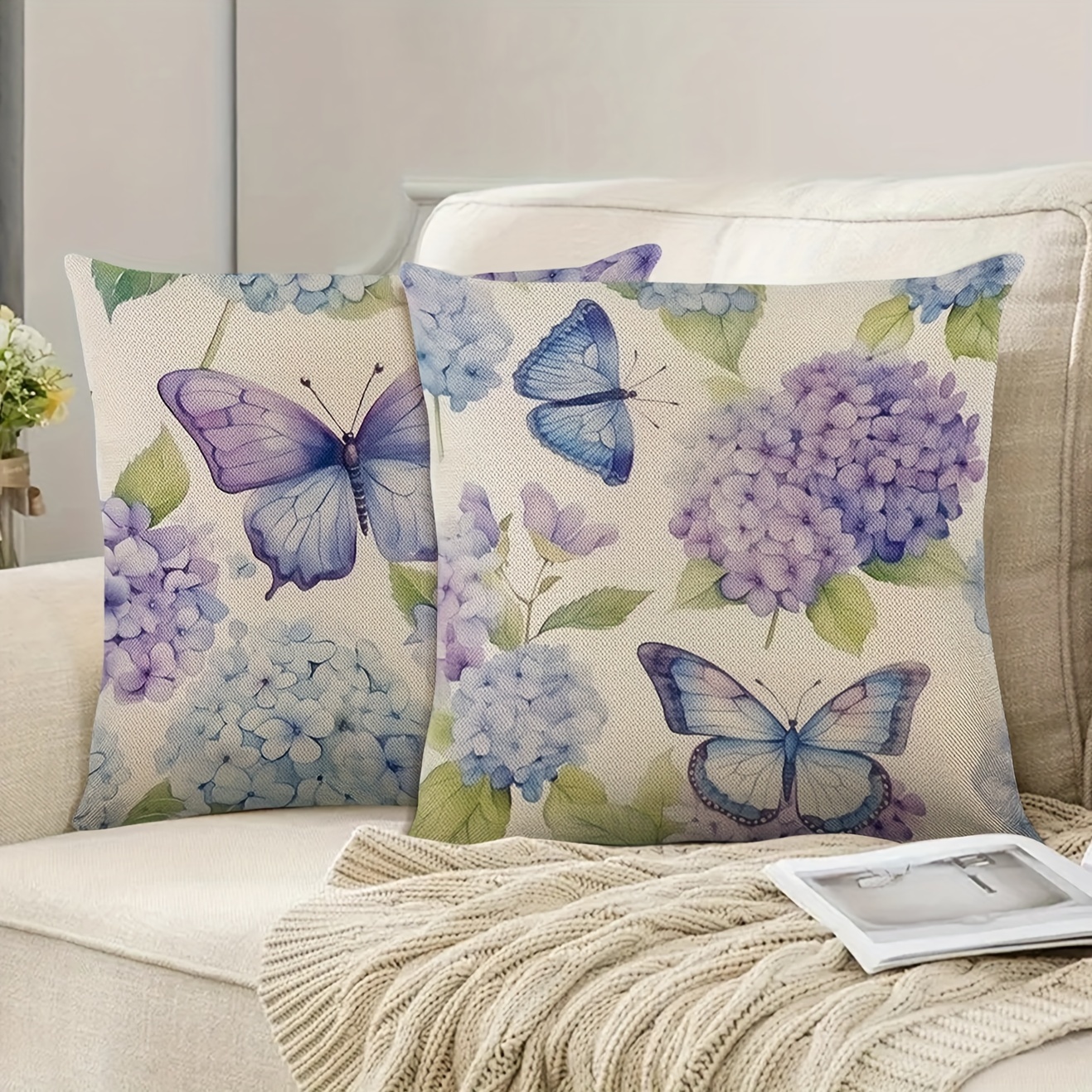 

2-pack Styled Purple Butterfly 17.72x17.72 Inch Square Linen Pillow Covers, Single-sided Print, Rustic Home Decor, Soft And Comfortable Cushion Cases For Everyday Decor (inserts Not Included)