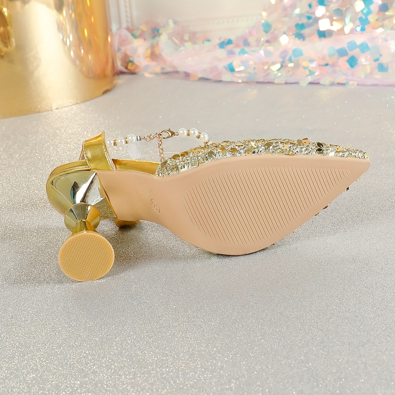 high heeled pointed sequin strap flat shoes women shoes temu - Temu
