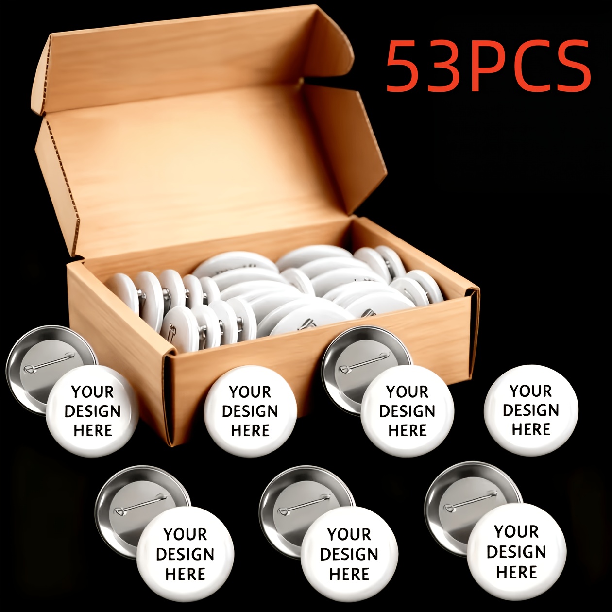 TEMU 53pcs Custom Photo/logo/text Personalized Metal Buttons And Badges - Korean Design, Combining Korean Architecture, Japanese Pagodas Or Any Image