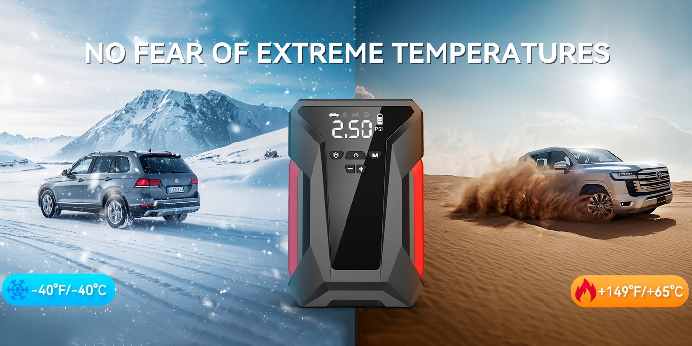 Jump Starter with Air Compressor, 7000A Portable Car Battery Jump Starter (2.64gal Gas/2.25gal Diesel), 12V Battery Charger Booster, 150PSI Auto-Shutoff Tire Inflator, Portable Jumper Cables, LED Light, High-Capacity Power Bank, Portable Power