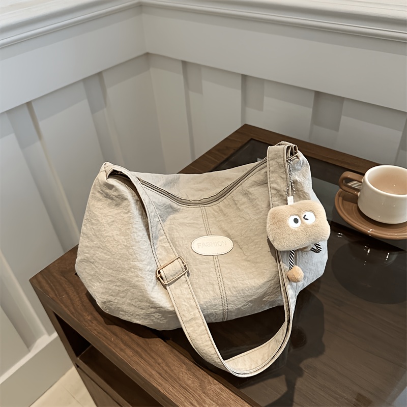 TEMU Fashion Large Capacity Bag With Decorative Pendant, Feel Versatile Body Bag, Trendy Literary Dumpling Bag Cloud Bag