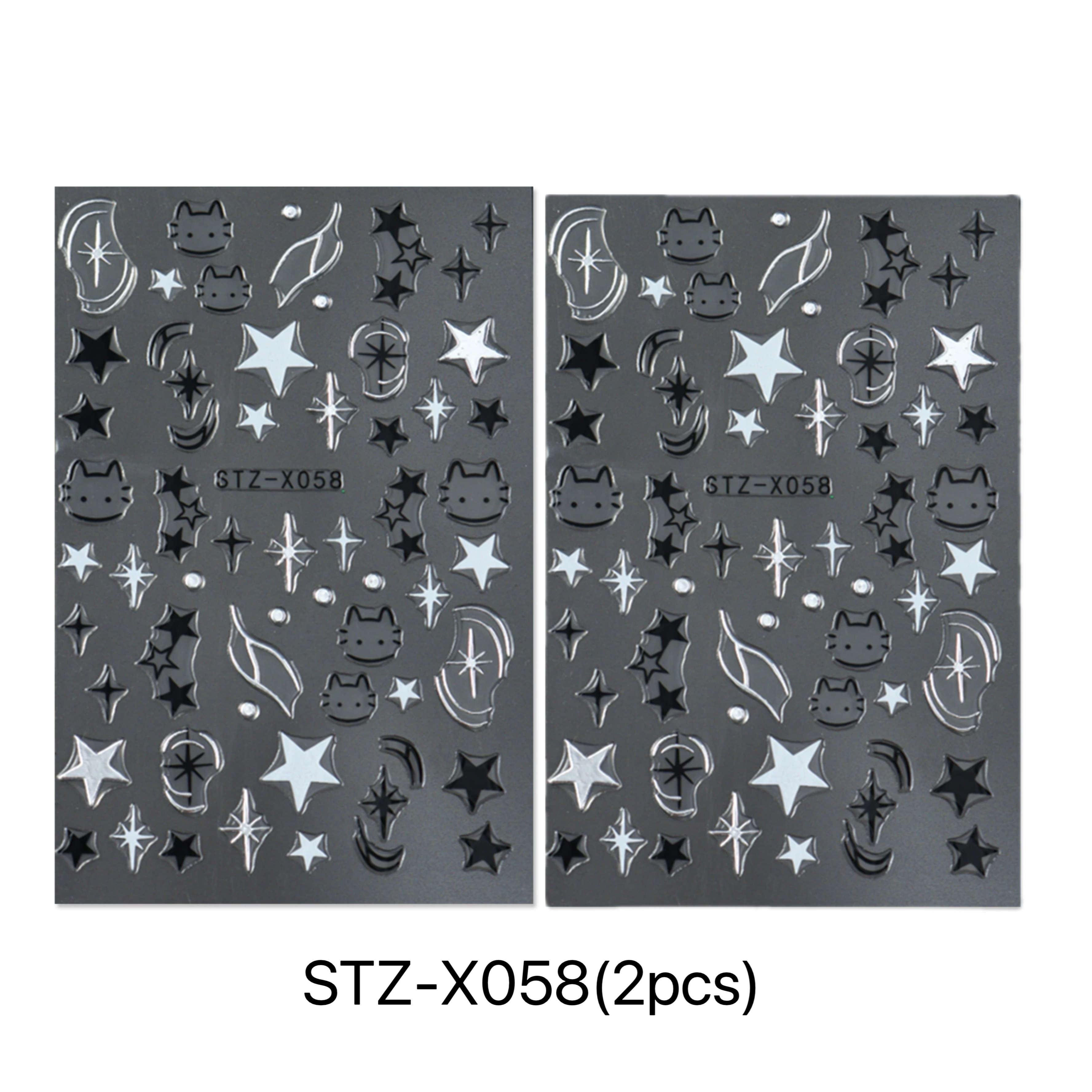 2pcs Cartoon Nail Sticker Set Cartoon Kitten Star Back Glue Nail Sticker 3d Self-adhesive Nail Sticker Women's Nail Art Supplies