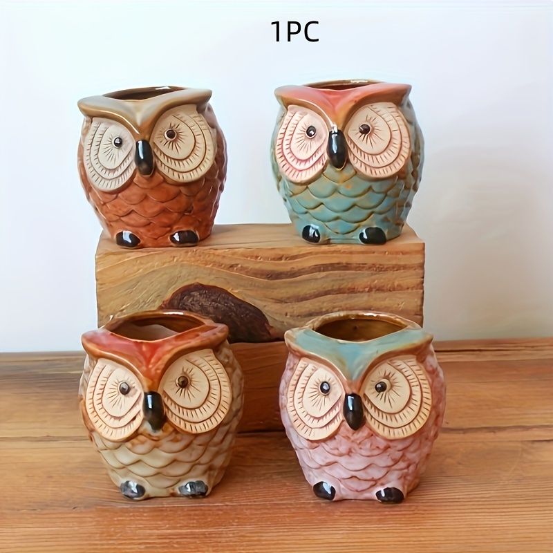 

4 Packs, Ceramic Owl Succulent Planter Pots, Newstar Contemporary Style, 3.54 Inches Tall, Cute Animal Flower Pots, Window Box Home Decor