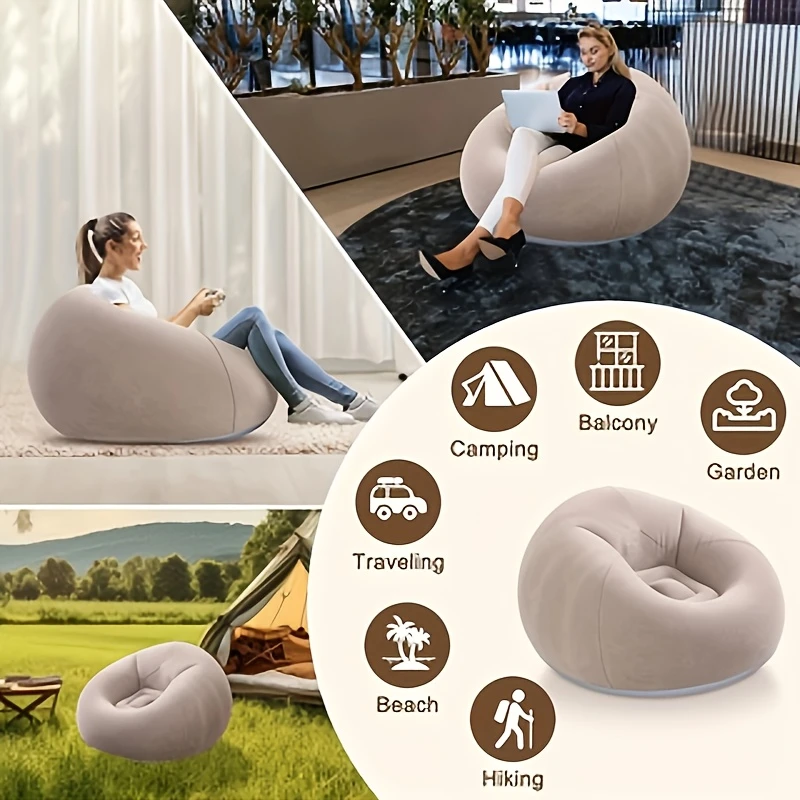 1pc sac de haricot moderne confortable gonflable - en pvc durable, adapté , à coucher, létude, lutilisation intérieure et extérieure, design pliable, facile à , pas besoin de recharge - disponible en /vert/rouge. détails 6