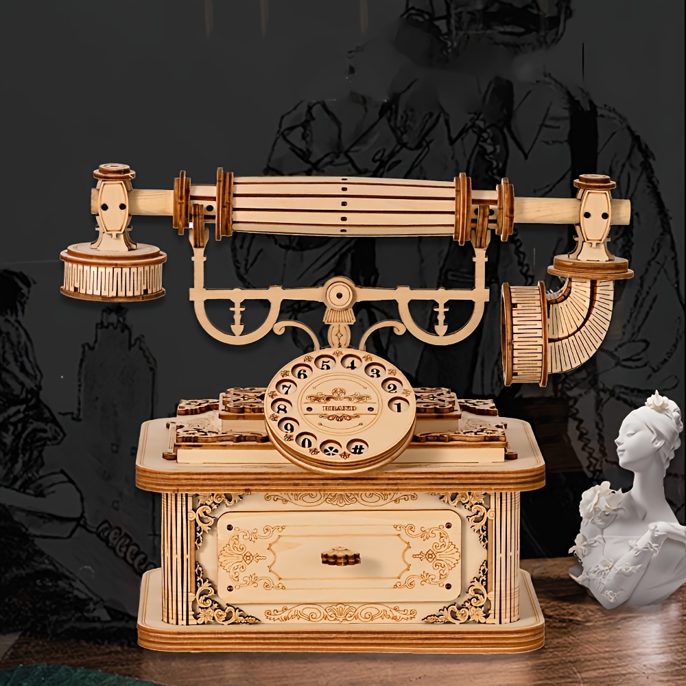 

Elegant Vintage Euro-style 3d Wooden Telephone Puzzle - Intricate Diy Craft Kit For Adults