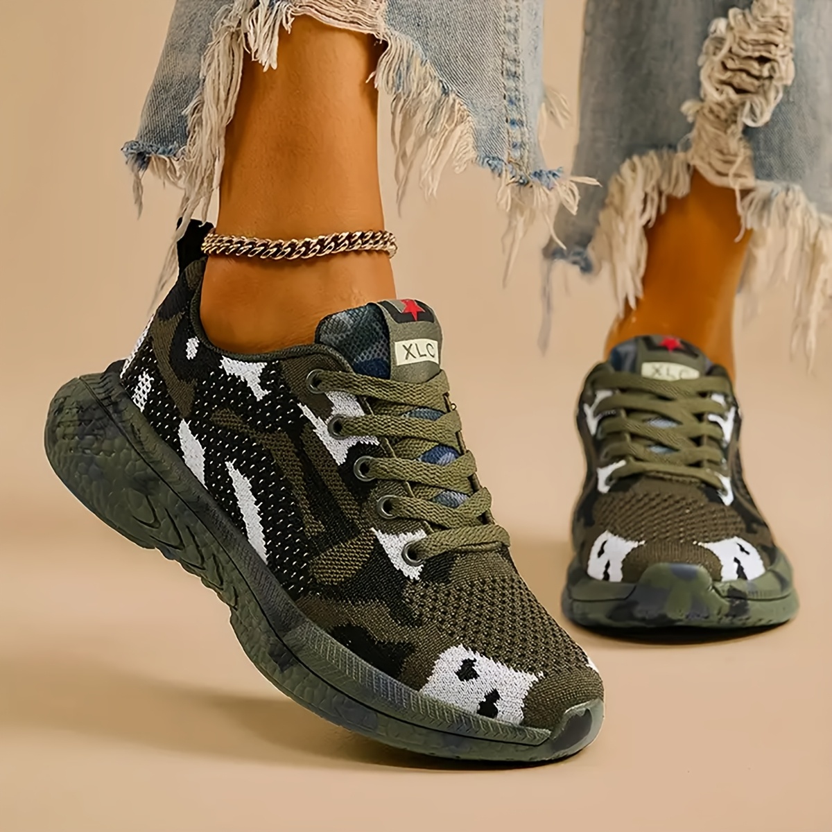Women's Camo Sneakers, Lace Up Platform Soft Shoes, Low-top Breathable  Trainers